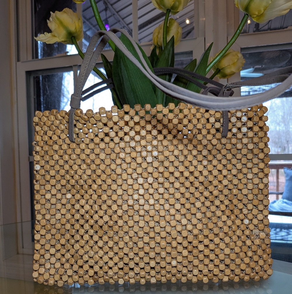 The Sak Tan Wooden Beaded Boho Shoulder Bag